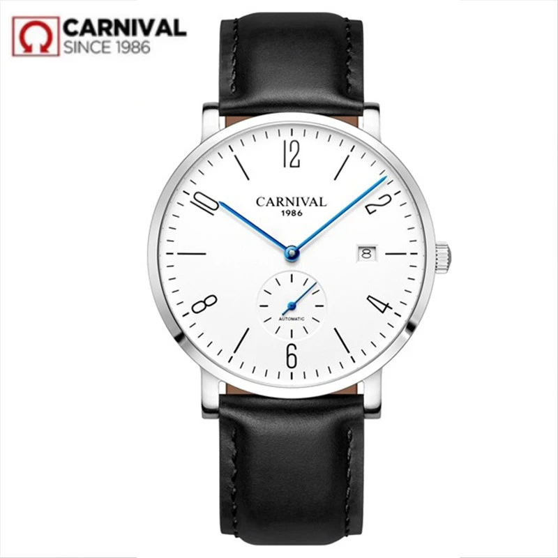 Carnival Automatic mechanical Watch Men luxury brand full Steel Business men Watches Calkskin Leather Fashion Casual Date Reloj