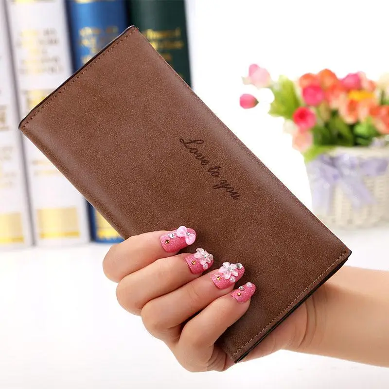 Brown Женский кожаный кошелек porte feuille femme, длинные женские кошельки cartera feminina billetera mujer, кошелек для карт, monedero fuccia purpl - Цвет: Brown