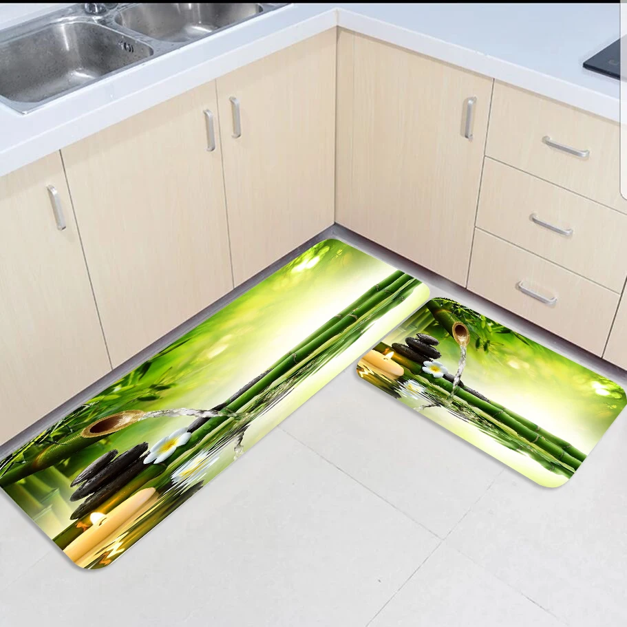 2 шт. набор ковров бамбук лес вода камень напечатанный кухонный коврик Домашний