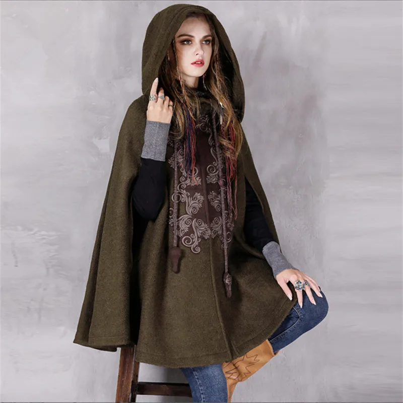 Женское винтажное пальто с капюшоном зимнее теплое шерстяное цветочной вышивкой