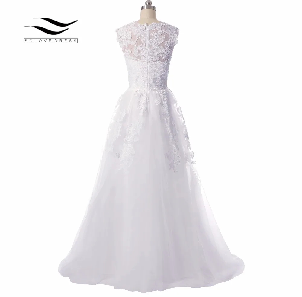 Женское кружевное свадебное платье элегантное фатиновое с V-образным вырезом