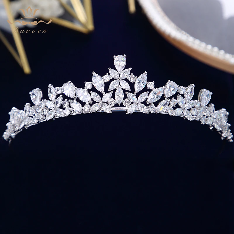 

Bavoen European Shinning Zircon Crystal Brides Tiaras Crowns Leaves Wedding Hairbands Bridal Hair Accessories Gifts