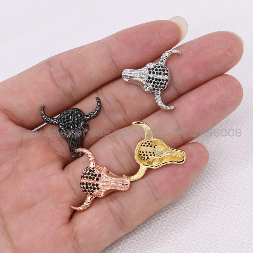 12 шт. микро паве голова быка кулон кубический циркон боковое отверстие бисер DIY