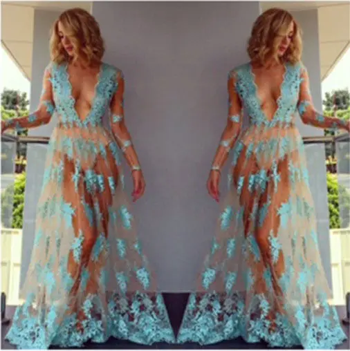 Летнее женское платье с цветочным принтом прозрачное кружевное Сетчатое для