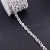 wholesale 5yards glass crystal strass rhinestone trim bridal decorate silver rhinestones chain bridal belt diy appliques