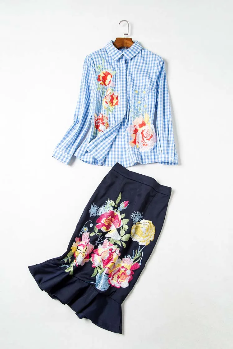 Новое Прибытие 2016 Осенние женщин Turn Down Воротник С Длинными Рукавами Вышивка