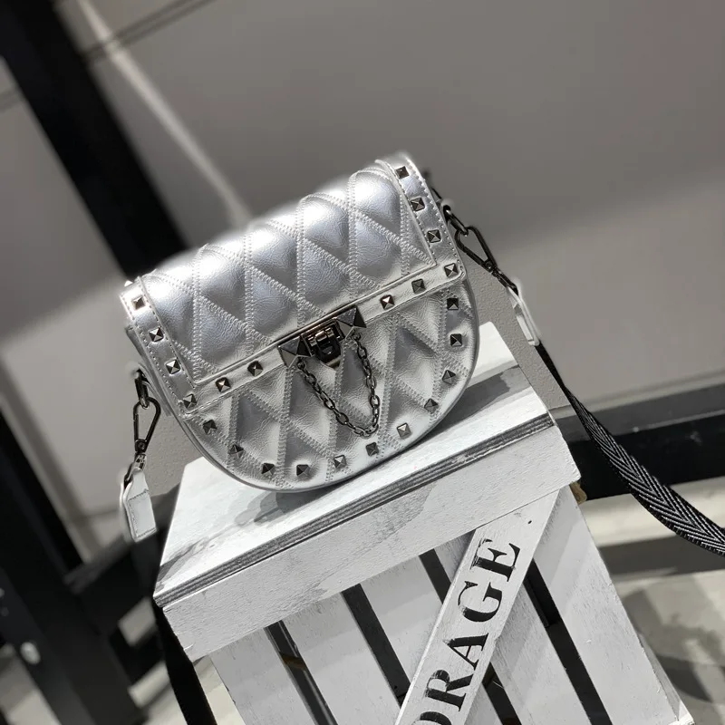 Silver Роскошная женская сумка через плечо, модные седельные сумки с ромбовидной решеткой из искусственной кожи, сумки на плечо для женщин, дизайнерские сумки - Цвет: Silver