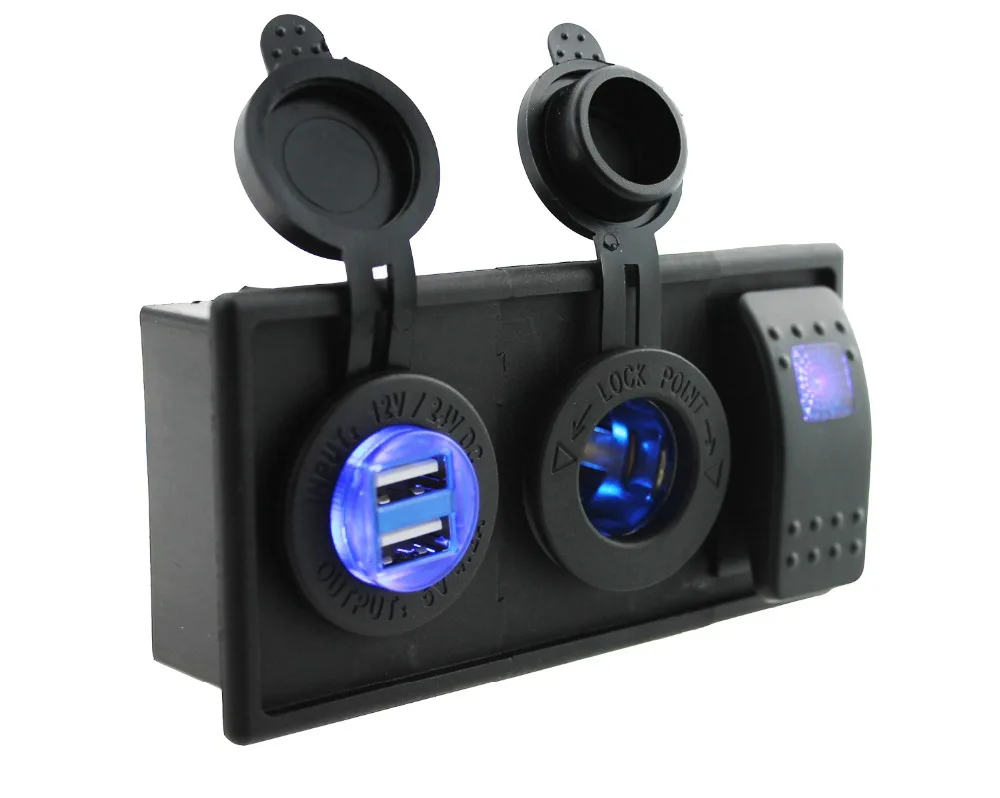 DC12V 24V синий 4 2 двойной USB Порты и разъёмы светодиод Мощность розетка с кулисный