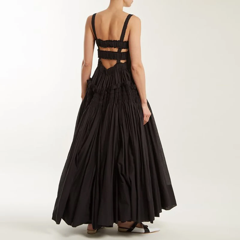 Женское платье миди с драпировкой винтажное дизайнерское из хлопка черное