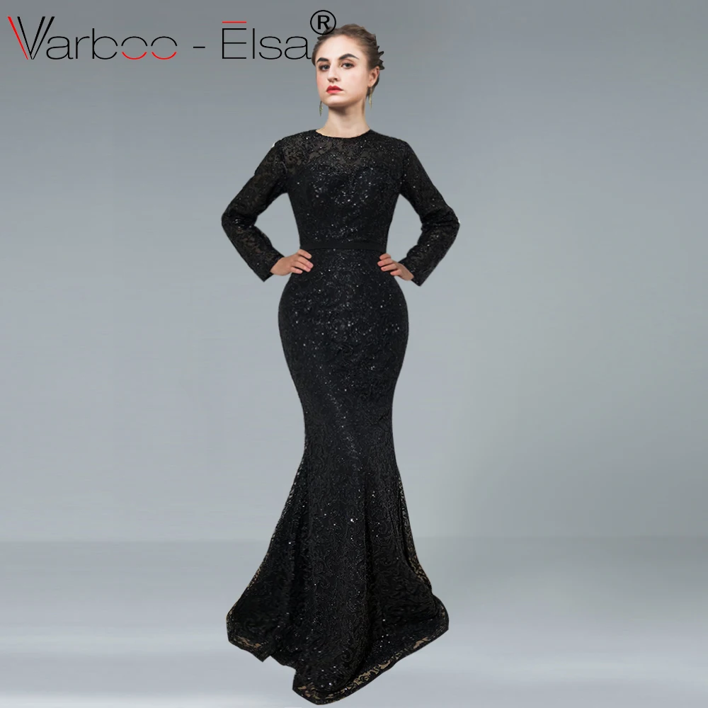 VARBOO_ELSA/2018 блестящее вечернее платье черное с блестками в пол для выпускного