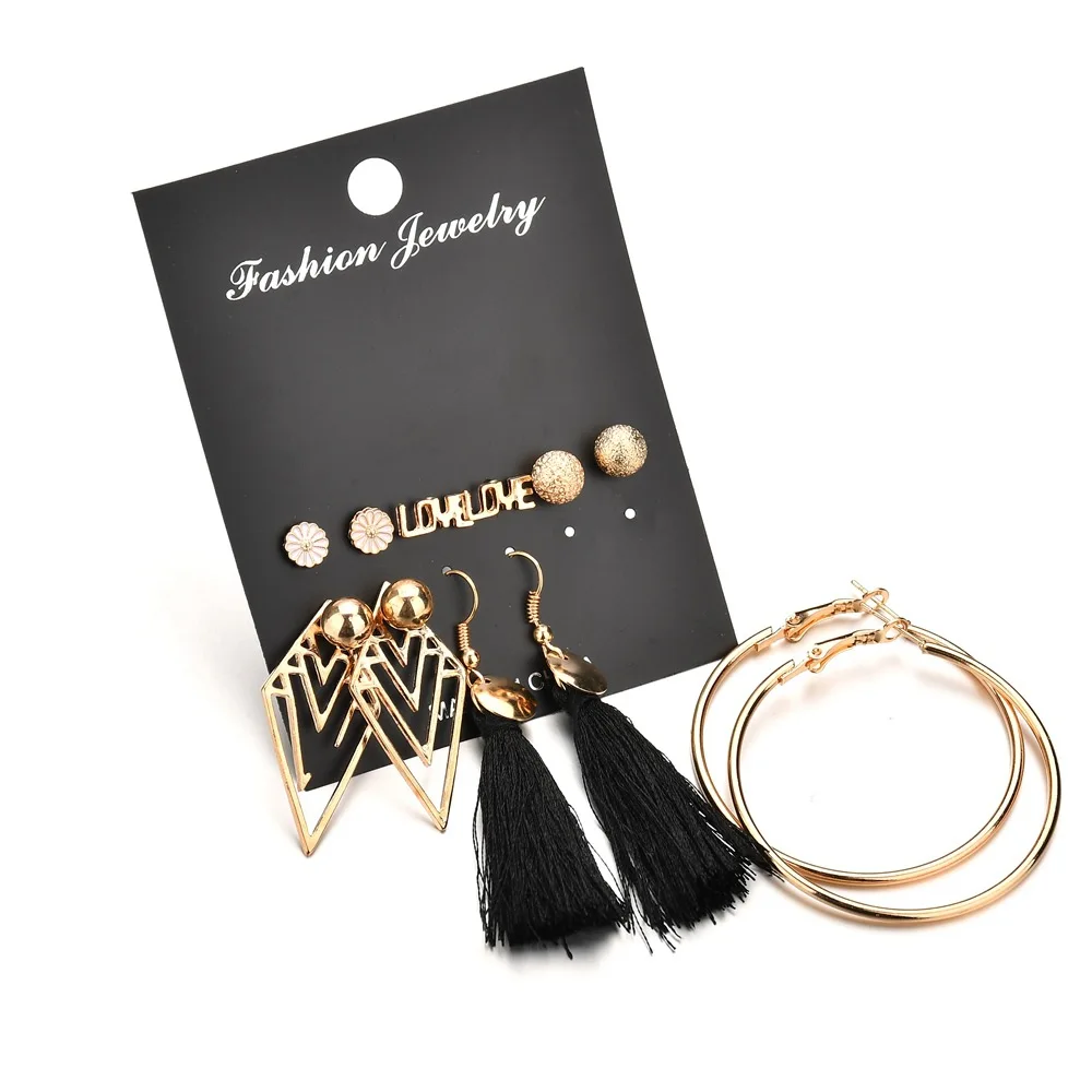 Серьги-пусеты с большими круглыми кисточками 6 пар/компл. 2019 | Украшения и