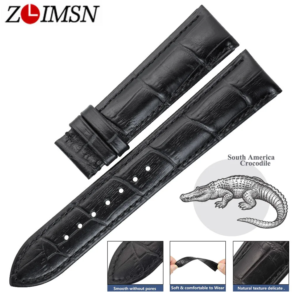 ZLIMSN South America Crocodile Leather Watch Black Band Wrist 14 - 24mm Suitable For OMEGA Longines Genuine Alligator Watchband