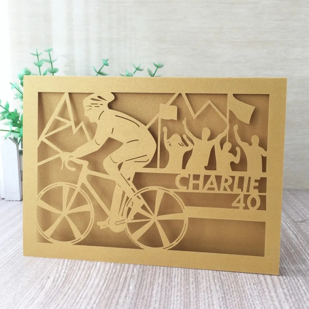

35Pcs/Lot Elegant Grey Hollow Cyclists life Improvement laser Cut Wedding Invitations Birthday Party Anniversary Father Day