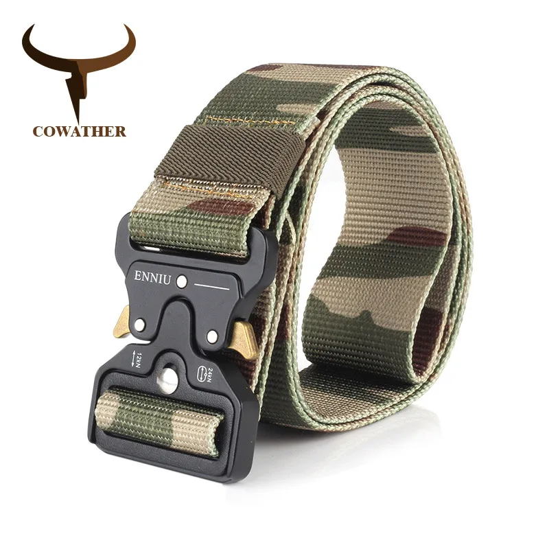 COWATHER nylon belt luxury men belts military outdoor tactical male strap jeans waistband new belt for men fashion metal buckle - Color: NY005 Jungle