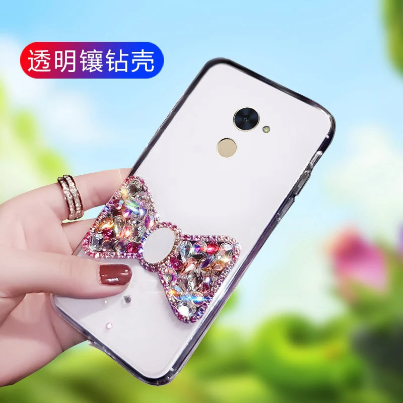 For Huawei Ultra thin transparent HONOR enjoy7PLUS phone case luxury encased with diamond bow mobile | Мобильные телефоны и