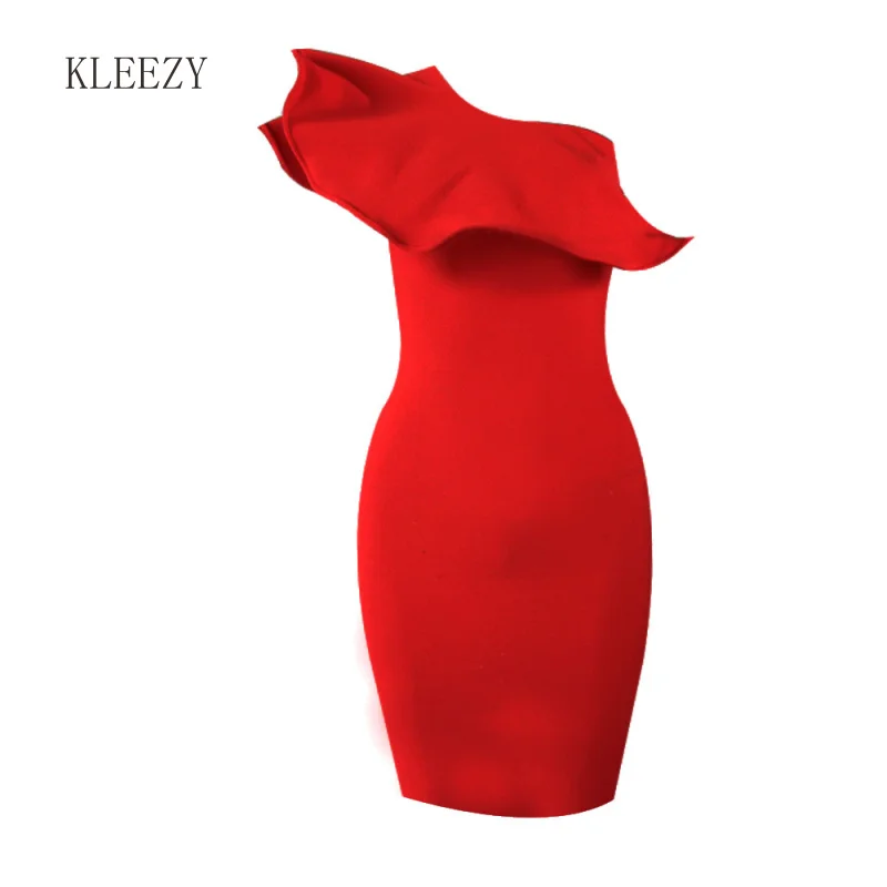 KLEEZY одно плечо гофрированное вечернее платье H2596|bodycon dress|evening partyone shoulder |