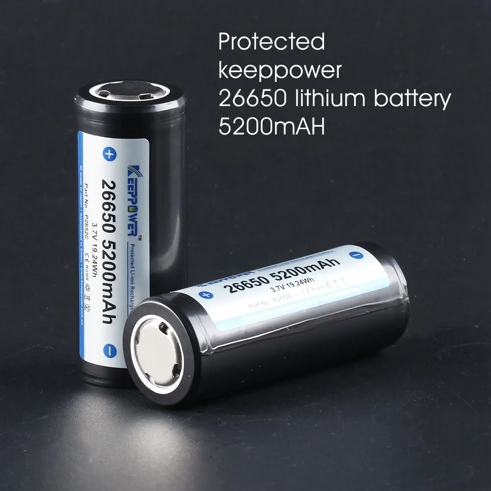 1 шт. защищенный Keeppower 26650 5200mAh 3,7 v фонарик батарея ICR26650