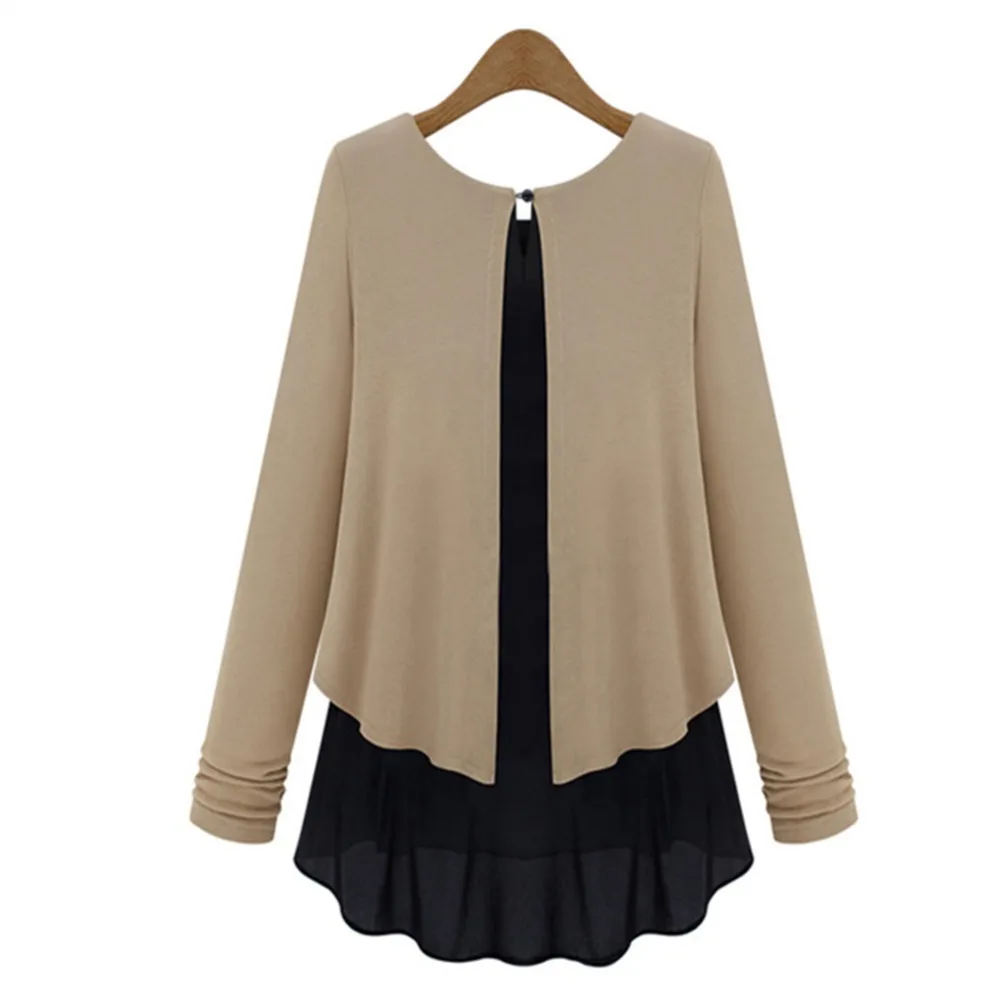 

Women Blouse Fake Two Piece Chiffon Stitching Blouses Shirts Comfort Fashion Long sleeved Clothing Ladies New