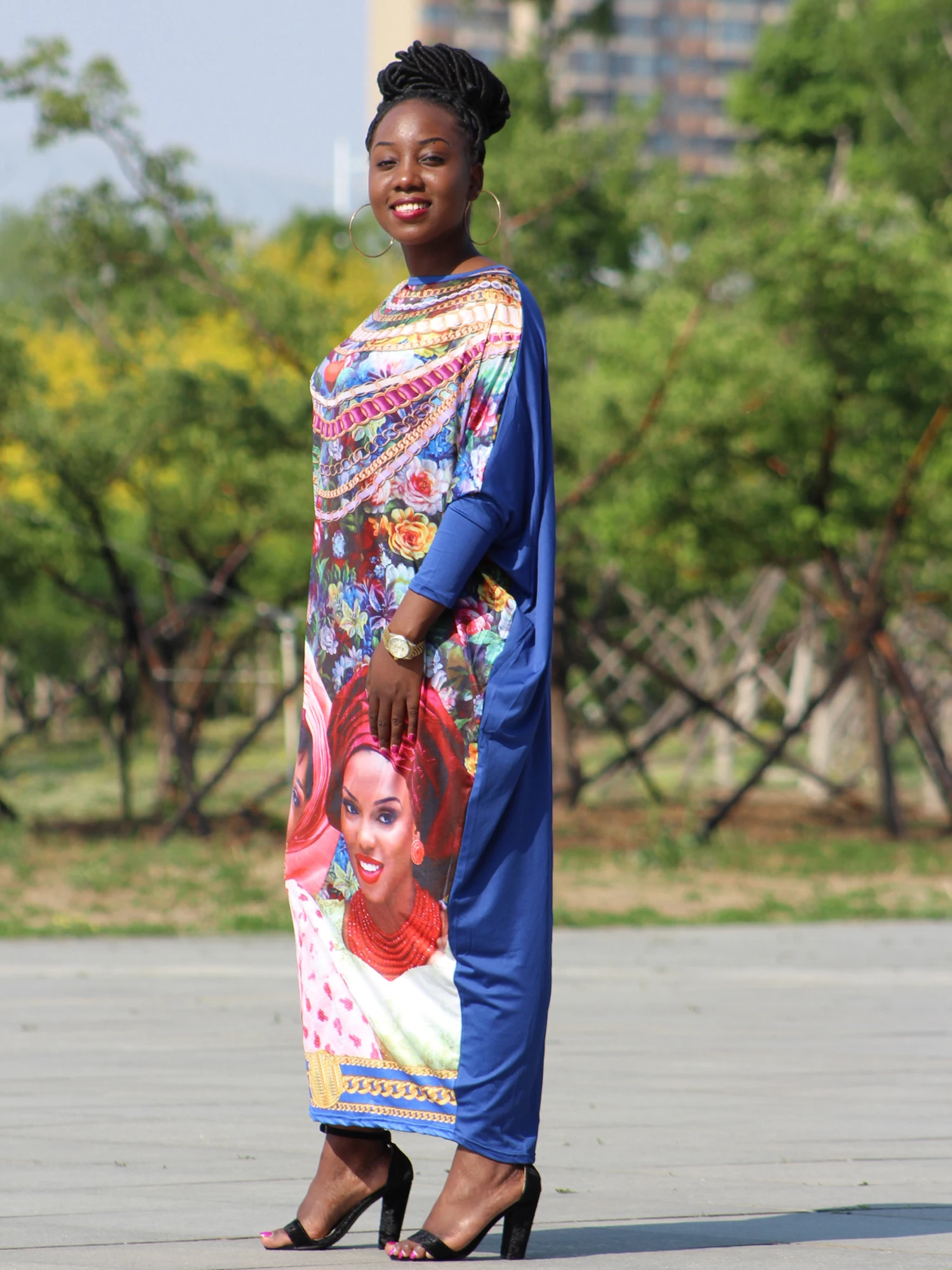 Dashikiage Новая африканская женщина голова лицо полный ювелирные изделия напечатаны элегантный плюс размер большой длинное платье
