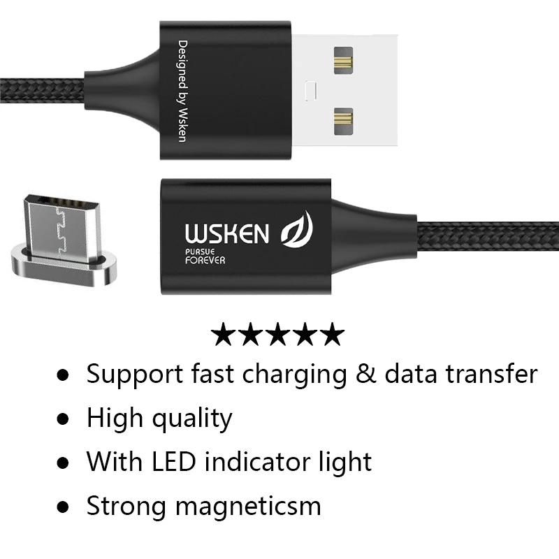 WSKEN Lite1 Магнитный Micro USB кабель для быстрой зарядки данных USB кабель для samsung Galaxy S7 S6 huawei Xiaomi LG USB кабель
