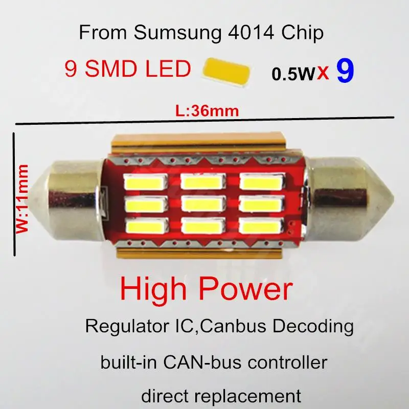 WLJH Led C5W Canbus 36mm Festoon 4014SMD Car Lamp Bulb Registration Number Plate Light For BMW E39 E90 E60 E30 E53 E70 E46 E36|led c5w canbus|led
