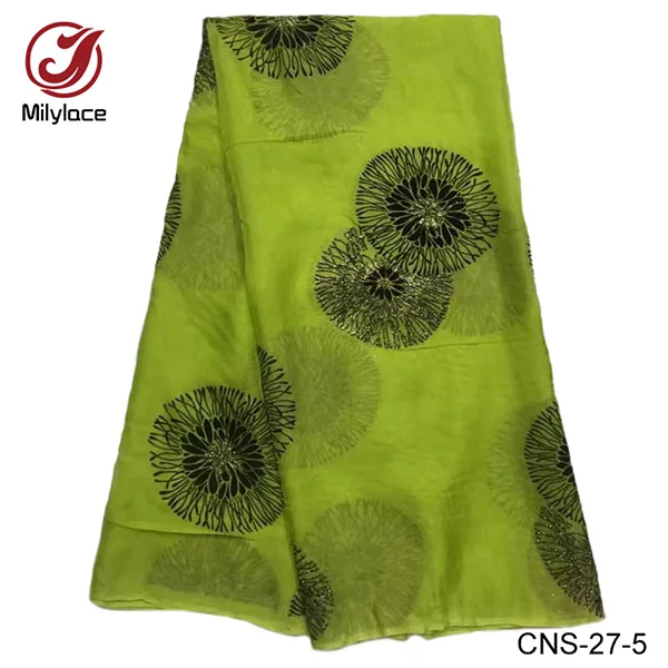 Milylace красивый Флора натуральный шелк шифон кружевной ткани 5 ярдов с