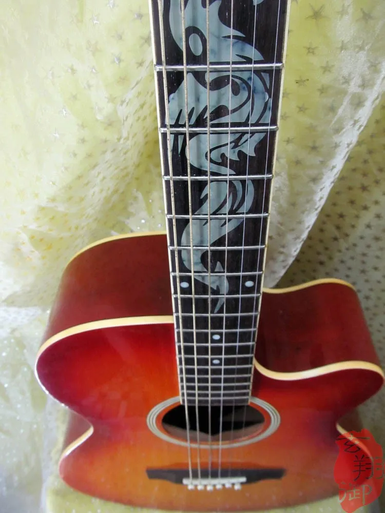 Электрическая акустическая гитара MSOR инкрустация стикером Dragon Fretboard маркеры