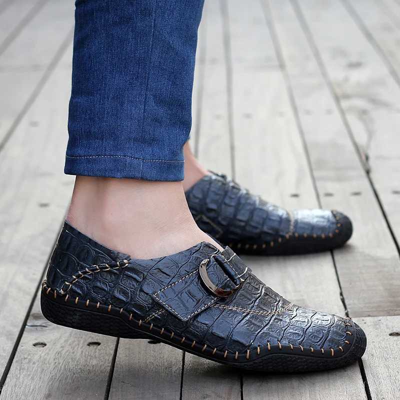 Крокодиловой кожи мужские туфли-мокасины с тиснением Мужская обувь ручной