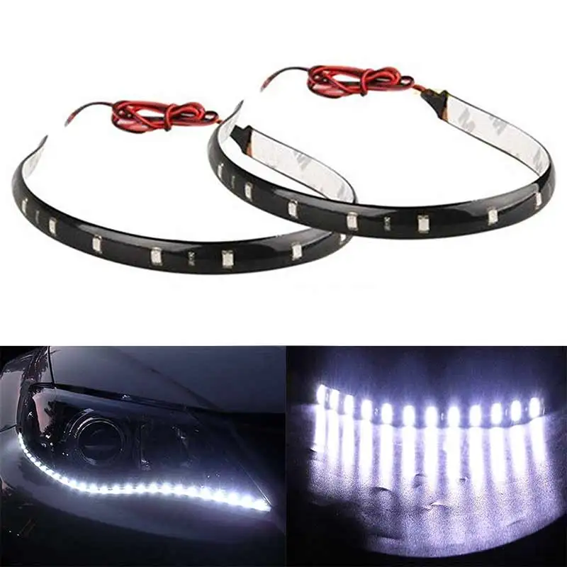 

Hot 2pcs 30CM Flexible 15 LED SMD Waterproof Strips 5050 Bright Lights 12V For Cars Trucks Boat Motorcycle BX
