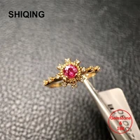 shiqing real nature ruby 18k gold diamond vintage sun ring for women wedding ring anniversary ring