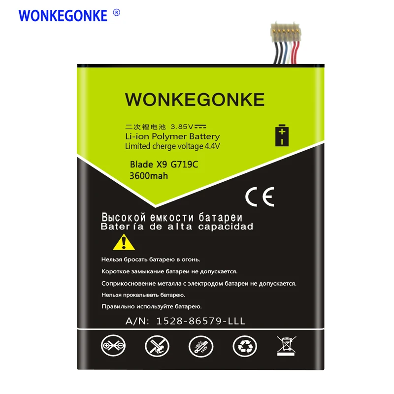 WONKEGONKE 3600 мА/ч, Li3830T43P6h856337 Батарея для zte лезвие X9 A711 V580 S6 Lux Q7/C G719C V5 Pro N939ST N939SC N939SD N940SC