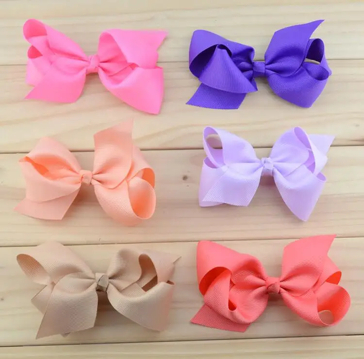 

4.0" Ribbon Hair Bows Girls Ribbon Hair Clips 18Colors For Girls Hair Accessories 100pcs/lot