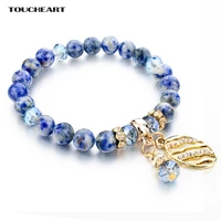 toucheart blue color natural stone cuff bracelets bangles for women gold crystal beads charms oval jewelry bracelet sbr150342
