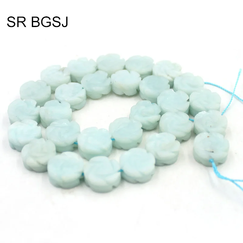 

Free shipping 14mm Double Side Carved Flower Coin Genuine Gems Pure Amazonite Beads Strand 15"