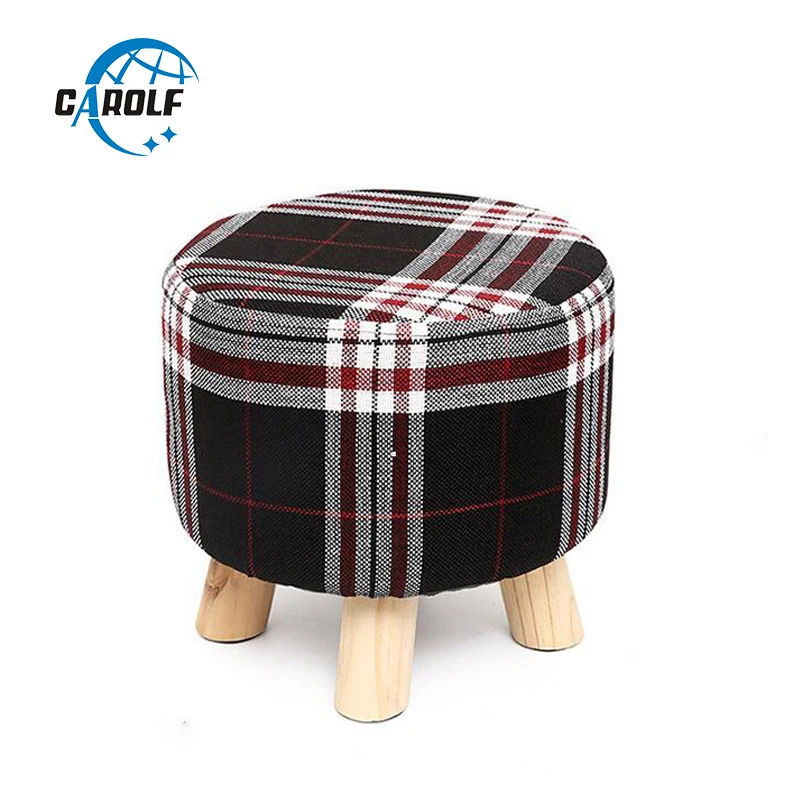 Soft Round Wooden Wood Footstool Ottoman Pouffe Chair Stool with Fabric Cover Colorful|Табуреты и пуфики| |