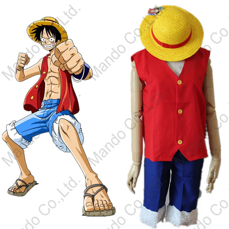 Аниме One Piece Monkey D. Luffy 1 й косплей костюмы Хэллоуин костюм топ + шорты шляпа комплект