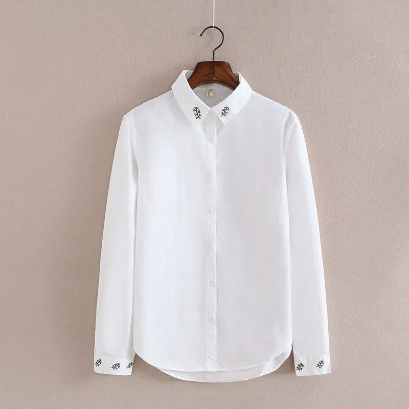 Dioufond осень Для женщин с длинным рукавом Вышивка блузка женские офисные