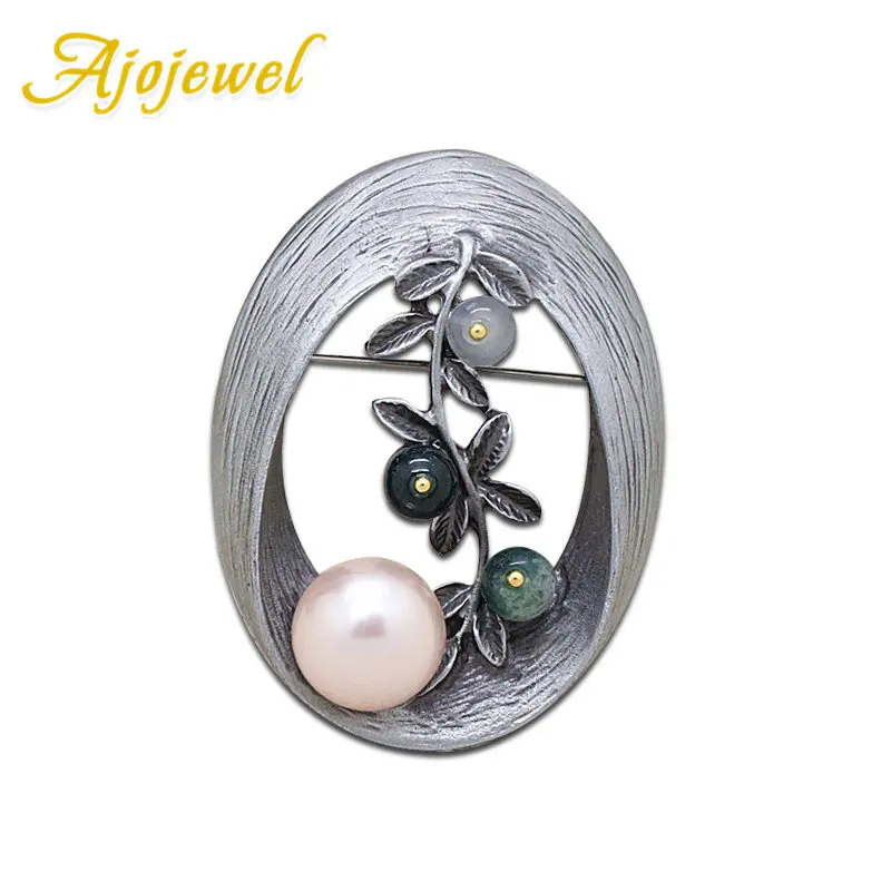 Ajojewel Овальный Винтаж цветок брошь с имитацией жемчуга и зелёный полудрагоценный