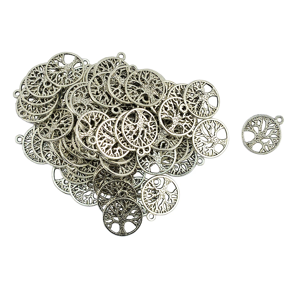 100 шт. античные круглые подвески в форме Древа Жизни фурнитура для ювелирных