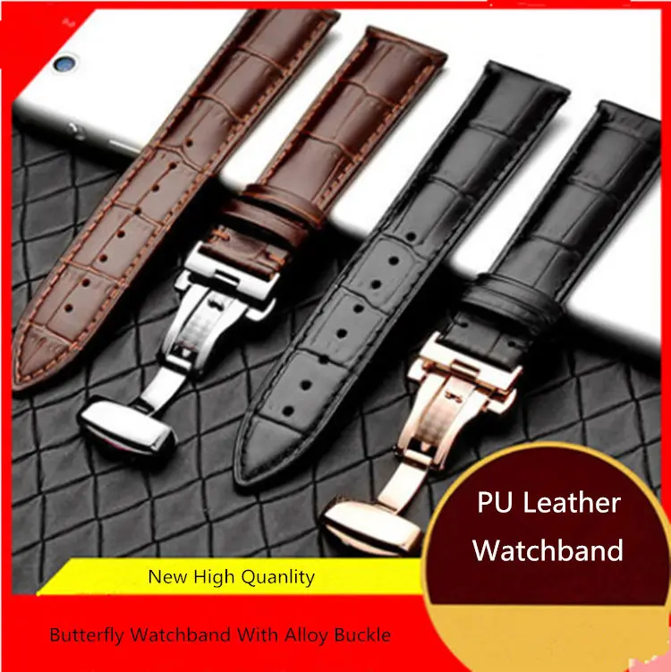 

New Leather Butterfly Watchbands Mens Quartz Brown Strap With Alloy Buckle