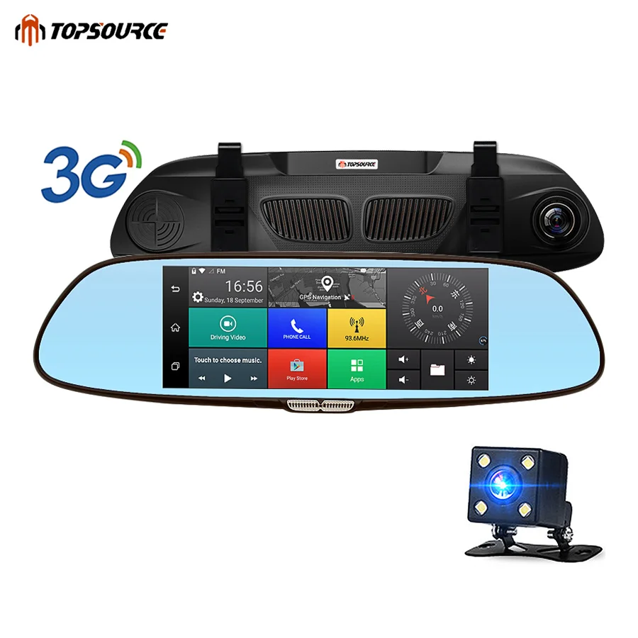TOPSOURCE Автомобильный видеорегистратор Android 3g Bluetooth двойной объектив зеркало заднего вида видео регистратор " HD 1080P Автомобильная камера dvr зеркало ram 1GB