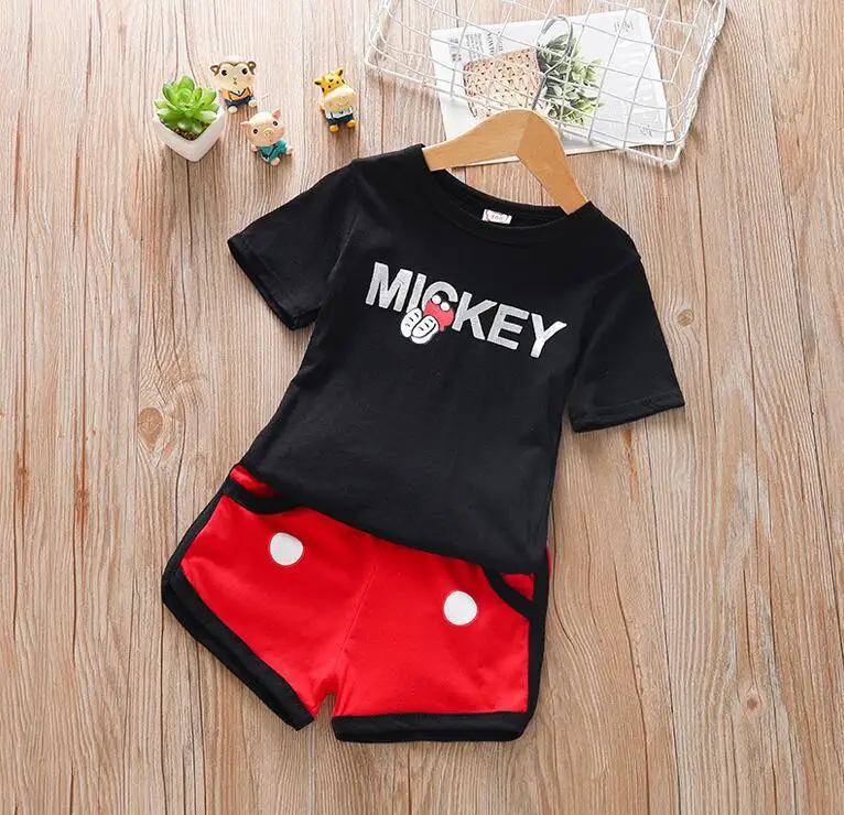 Retail!children clothing sets 2019 new summer fashion baby girls cartoon mickey short sleeve t-shirt+short pants 2 pcs suit | Детская