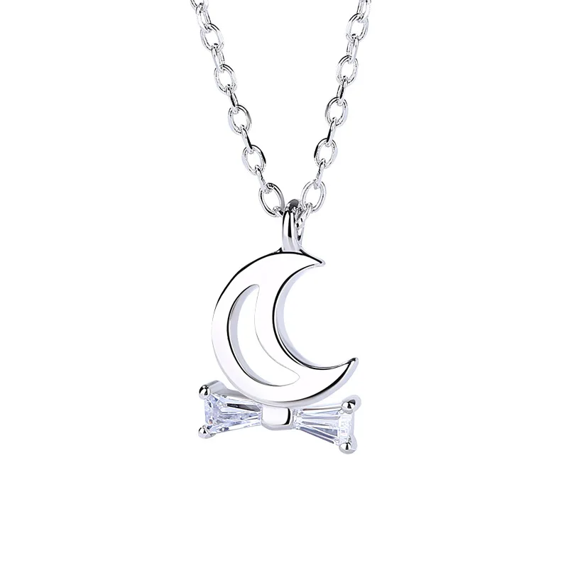 

Fashion S925 sterling silver cz Moon pendant necklace for women Crystal pendants necklace jewelry anniversary Engagment gift