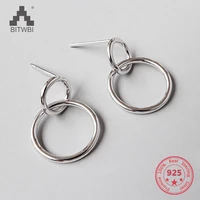 s925 sterling silver geometric round circle simple stud earrings