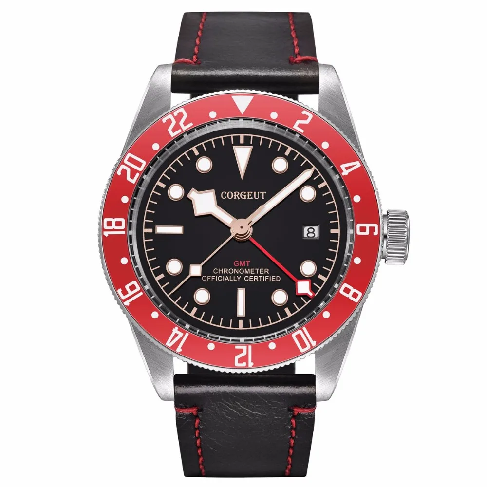 Corgeut Роскошные Брендовые Часы Schwarz Bay GMT сапфировые Мужские автоматические
