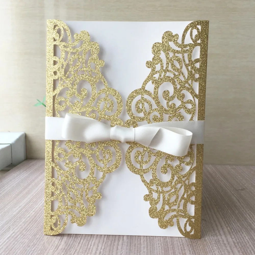 

40pcs/lot Latest Glitter Gold Laser Cut Carved Invitations Card Luxury Wedding Card Birthday Party Decorations Greeting Card