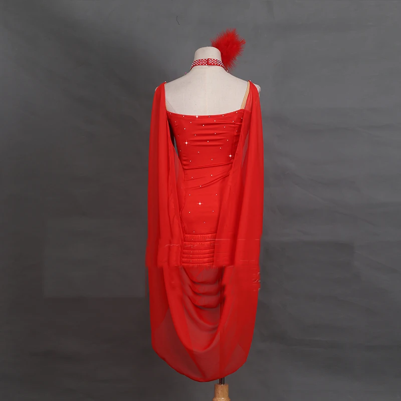 Женское платье для латиноамериканских танцев красное без рукавов модель B225 2018 |