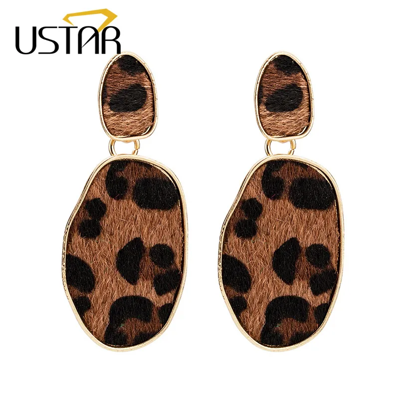 Deep Brown USTAR новые массивные леопардовые серьги ZA геометрические богемные Висячие серьги-капли для женщин модные ювелирные изделия Висячие Oorbellen - Окраска металла: Deep Brown