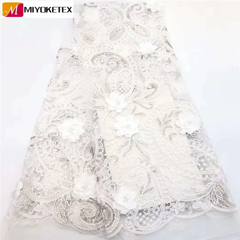 3D African Flower Embroidered Tulle Lace With Beads Fabric 2019 High Quality Nigeria For Dress CDA151-1 | Дом и сад