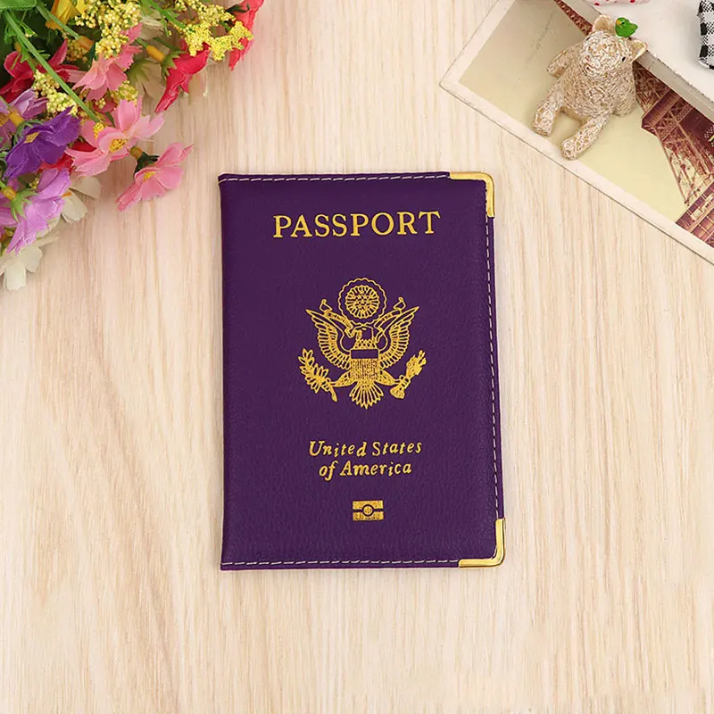 Purple Чехол для паспорта из искусственной кожи для путешествий, США, Женский чехол для паспорта США, американский чехол для паспорта для американских девушек и мужчин, чехол для паспорта, кошелек - Цвет: Purple